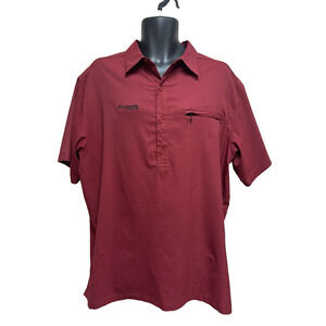 Columbia Mens Shirt Size 2XL Short Sleeve Red XXL Casual Top Button Down Henley